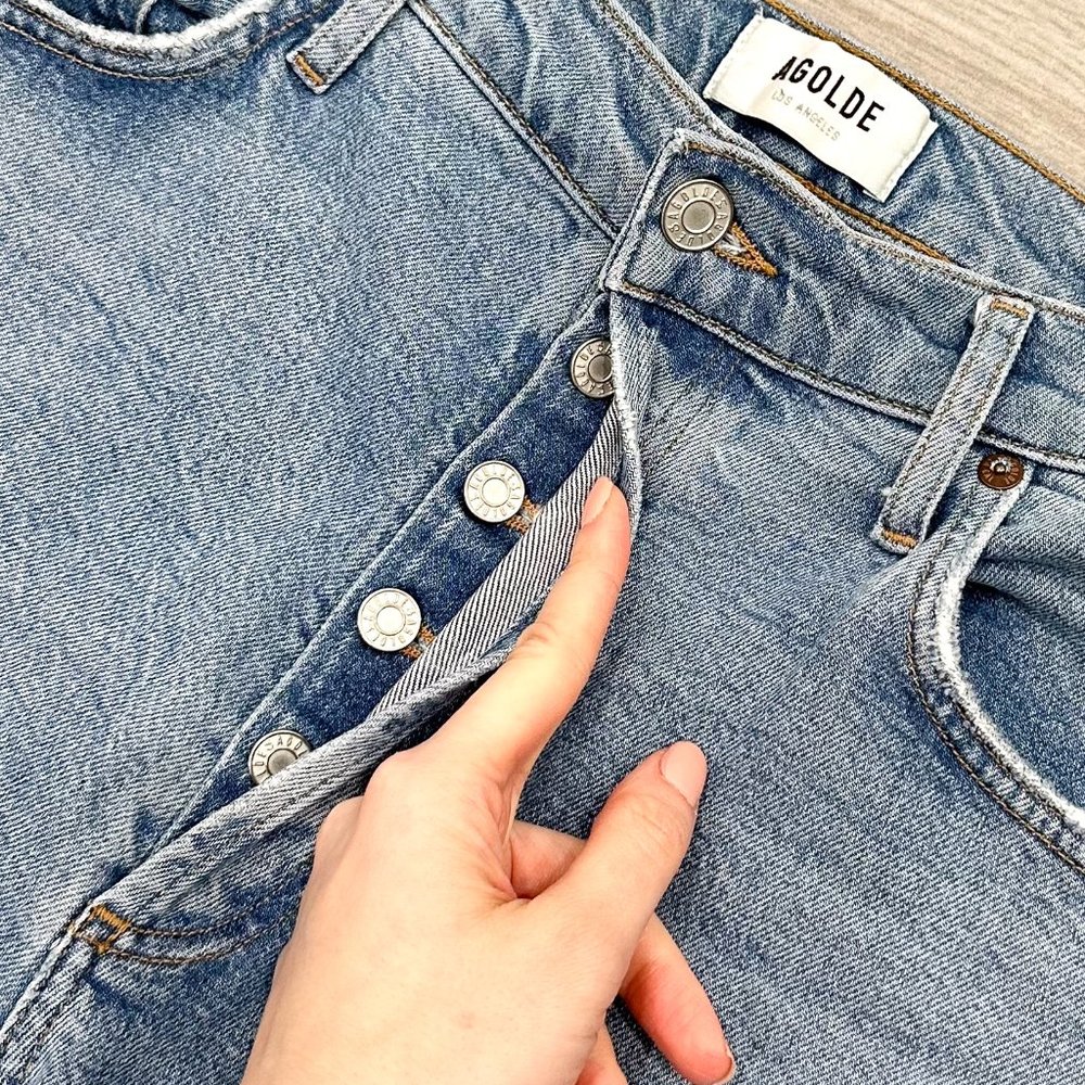 Agolde Riley High Rise Straight Crop Jeans in Shiver Light Wash Denim Size 30 - Picture 4 of 15